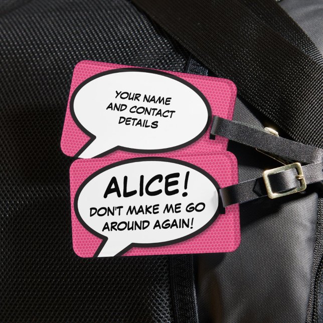 Etiqueta De Bagagem Bolha de Fala Personalizada Rosa Moderno Divertido (Funny Modern Pink Personalized Speech Bubble Luggage Tag)