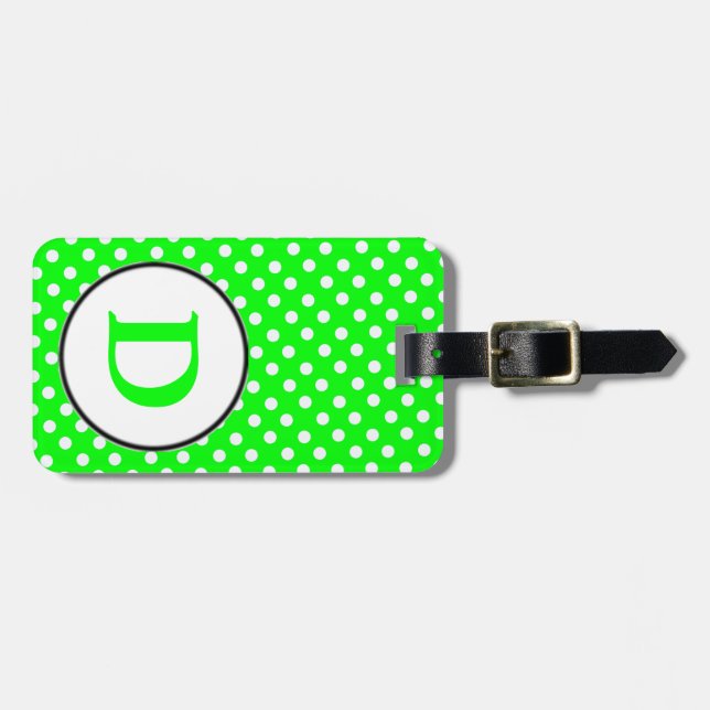Etiqueta De Bagagem bolinhas brancas neon verdes com D (Frente Horizontal)