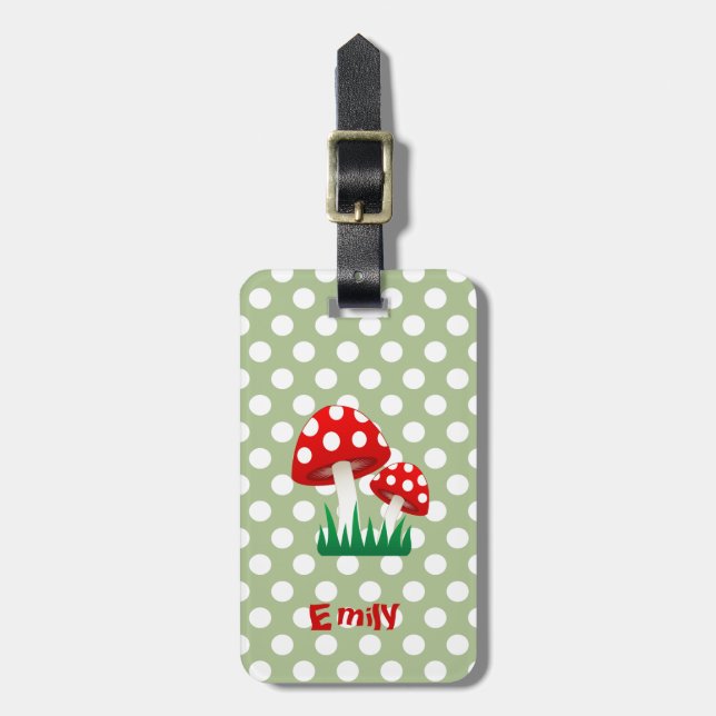Etiqueta De Bagagem bolinhas de cogumelos giros e elegantes (Frente Vertical)