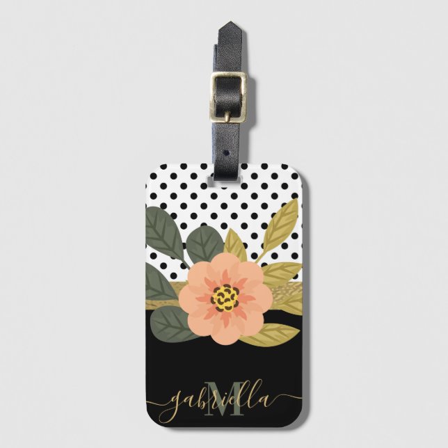 Etiqueta De Bagagem Bolinhas e Floral (Frente Vertical)