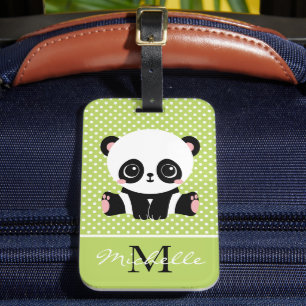 Etiqueta De Bagagem Bolinhas Personalizada do Urso de Panda de Monogra