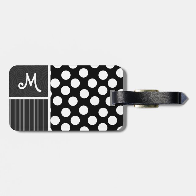 Etiqueta De Bagagem Bolinhas Pretas e Brancas (Traseira Horizontal)