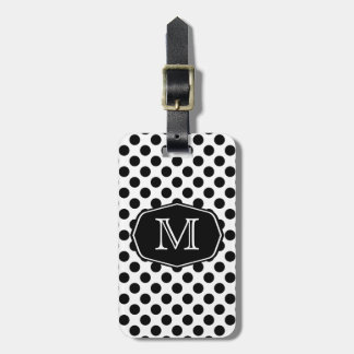 Etiqueta De Bagagem Bolinhas preto e branco monograma
