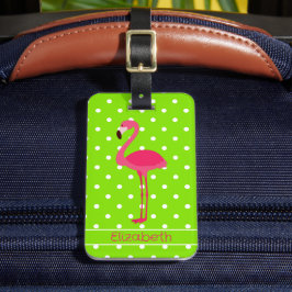 Etiqueta De Bagagem Bolinhas rosa e verde Flamingo personalizado
