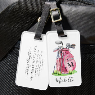 Etiqueta De Bagagem Bolsa de Golfe com Monograma Rosa