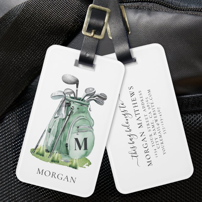 Etiqueta De Bagagem Bolsa de Golfe Monogram Green (Monogram Green Golf Bag Luggage Tag)