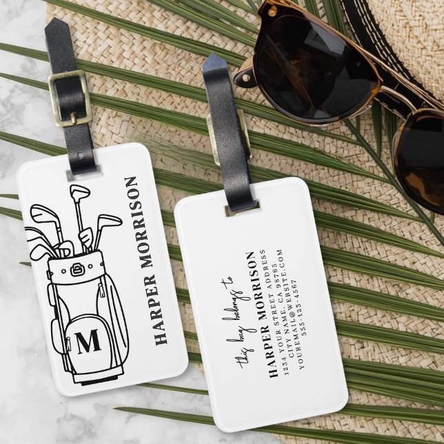 Etiqueta De Bagagem Bolsa de Golfe Monograma (Monogram Golf Bag Luggage Tag )