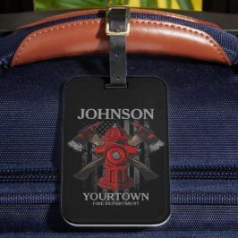 Etiqueta De Bagagem Bombeiro NOME Fire Department Hydrant USA Flag