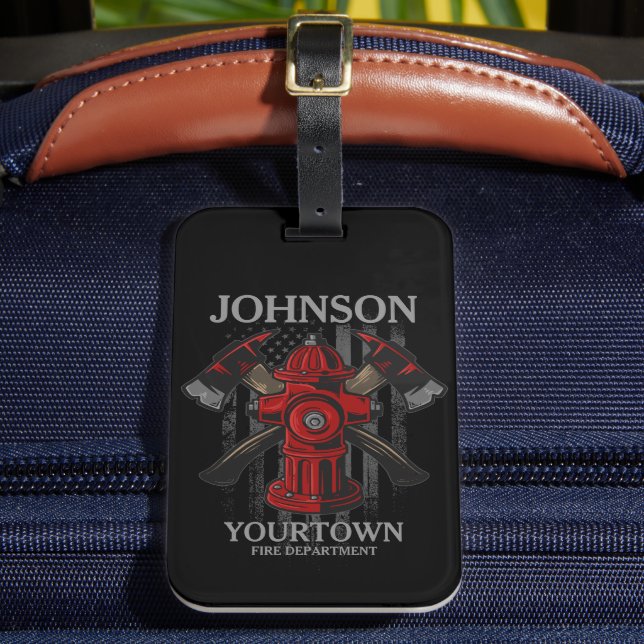 Etiqueta De Bagagem Bombeiro NOME Fire Department Hydrant USA Flag (Frente Insitu 2)