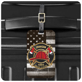 Etiqueta De Bagagem Bombeiro NOME Fireman Fire Department USA Flag