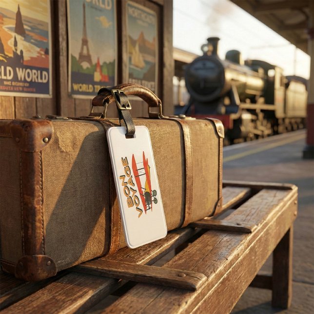 Etiqueta De Bagagem Bon Voyage Biplane Vintage Avião (Criador carregado)