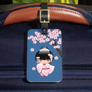 Etiqueta De Bagagem Boneca branca de Kokeshi do quimono - menina de