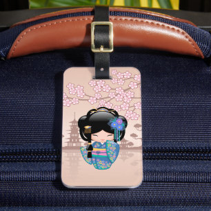 Etiqueta De Bagagem Boneca de Keiko Kokeshi - menina de gueixa azul do