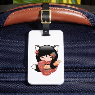 Etiqueta De Bagagem Boneca de Kitsune Kokeshi - menina de gueixa do