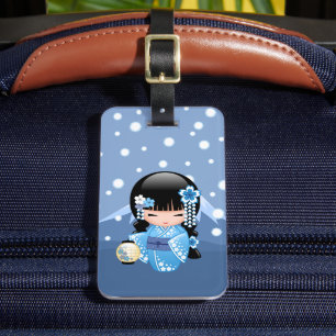 Etiqueta De Bagagem Boneca de Kokeshi do inverno - menina de gueixa