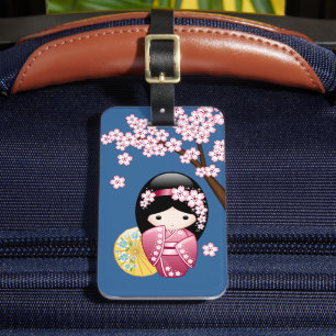 Etiqueta De Bagagem Boneca de Kokeshi do primavera - gueixa japonesa