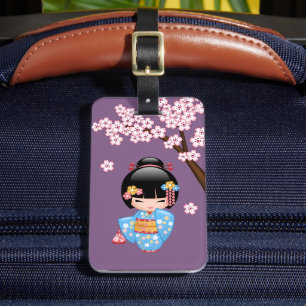 Etiqueta De Bagagem Boneca de Maiko Kokeshi - menina de gueixa azul do