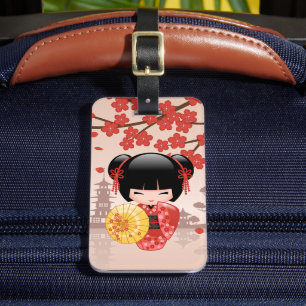 Etiqueta De Bagagem Boneca vermelha de Sakura Kokeshi - gueixa