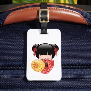 Etiqueta De Bagagem Boneca vermelha de Sakura Kokeshi - menina de