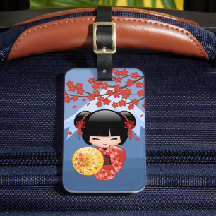 Etiqueta De Bagagem Boneca vermelha de Sakura Kokeshi - menina de