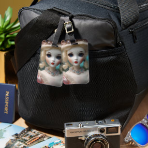 Etiqueta De Bagagem Boneca Vintage Azul,