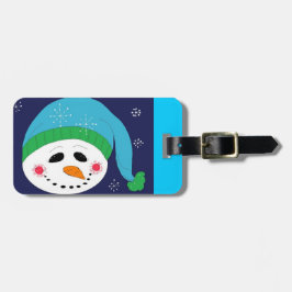 Etiqueta De Bagagem Boneco de Neve com um Chapéu Azul