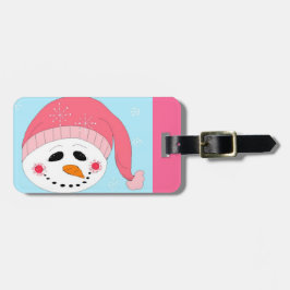Etiqueta De Bagagem Boneco de Neve com um Chapéu Rosa