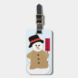 Etiqueta De Bagagem Boneco de Neve com uma Placa de Neve
