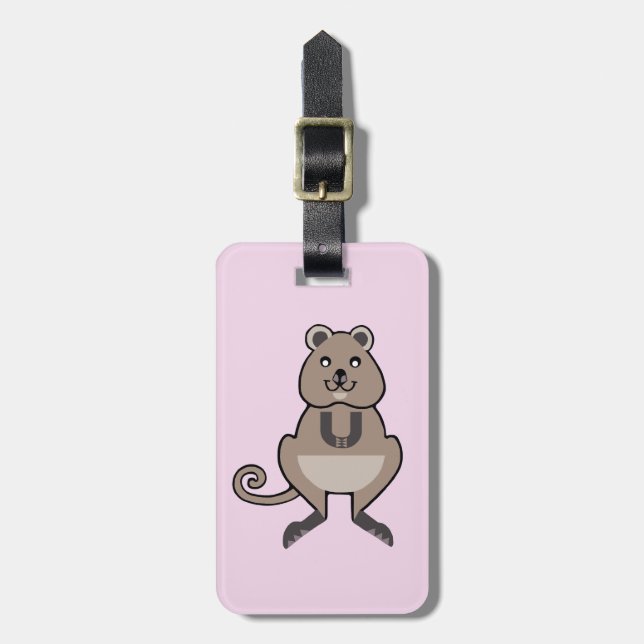 Etiqueta De Bagagem Bonita e feliz QUOKKA - Aussie Wildlife - Rosa (Frente Vertical)
