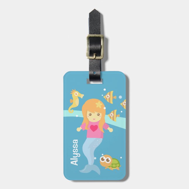 Etiqueta De Bagagem Bonita Sereia Sob O Mar Personalizada (Frente Vertical)
