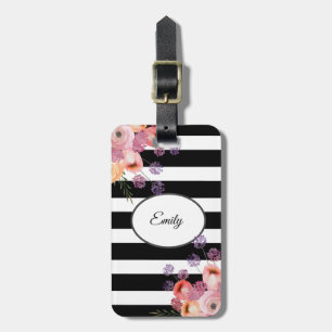 Etiqueta De Bagagem Bonita Trendy Girly Boho floral stripes personaliz