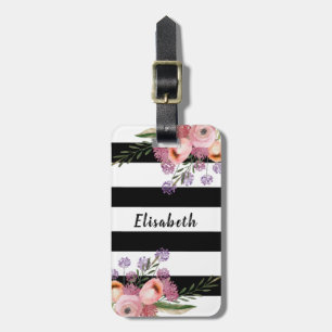 Etiqueta De Bagagem Bonita Trendy Girly Boho floral stripes personaliz