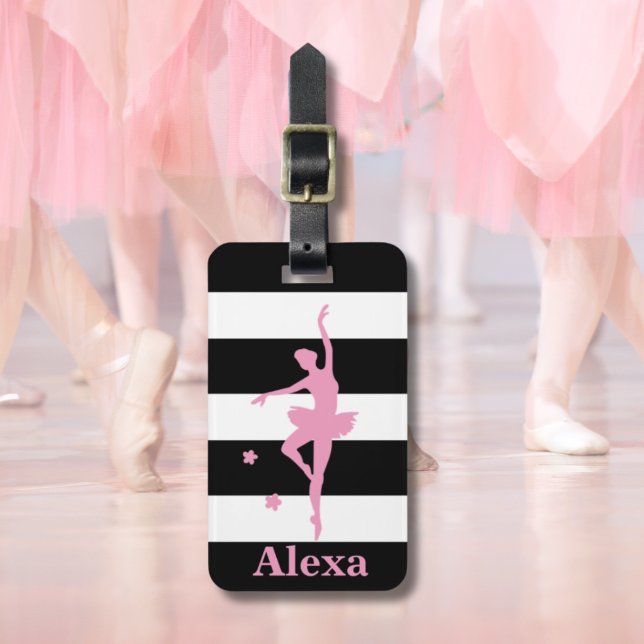 Etiqueta De Bagagem Bonito bailarina de bailarina de bailarina branca  (Personalised Cute pretty ballerina stripes Luggage Tag
)