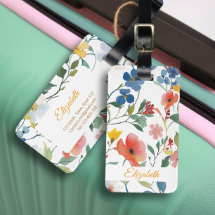 Etiqueta De Bagagem Bonito Colorida Watercolor Flower Personalize