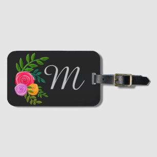 Etiqueta De Bagagem Bonito Floral no Quadro de Chalkboard Monograma