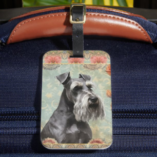 Etiqueta De Bagagem Bonito Floral Schnauzer