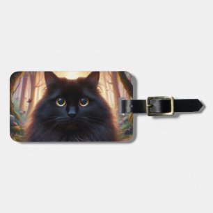 Etiqueta De Bagagem Bonito gato preto fluffy com olhos Dourados