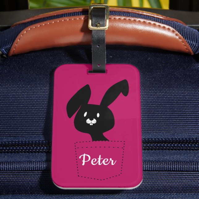 Etiqueta De Bagagem Bonito Mínimo De Cartoon Negra Sobre Magenta (Frente Insitu 2)