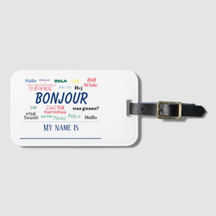 Etiqueta De Bagagem Bonjour Hello World Travel Languages Nome Colorido
