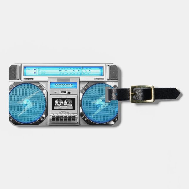 Etiqueta De Bagagem Boombox azul (Frente Horizontal)