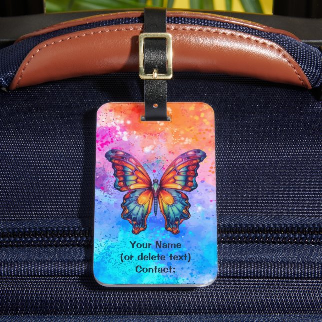 Etiqueta De Bagagem Borboleta Azul Laranja Asas (Frente Insitu 2)