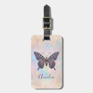 Etiqueta De Bagagem Borboleta Brilhante Pastel Personalizada Chic