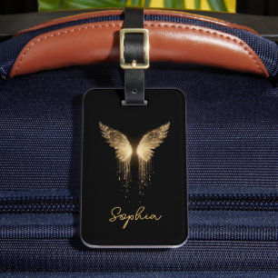 Etiqueta De Bagagem Borboleta de Brilho Preto e Dourado Personalizada