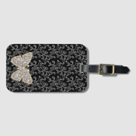 Etiqueta De Bagagem Borboleta Floral Chic Black