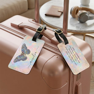 Etiqueta De Bagagem Borboleta Glitter Pastel Personalizada Chic