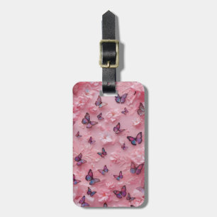 Etiqueta de Bagagem Borboleta Rosa Pastel Estética