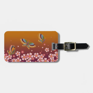 Etiqueta De Bagagem Borboletas japonesas e Sakura Bris Dourados e Plum