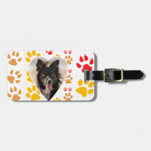 Etiqueta De Bagagem Borda Collie Paw Print Love Heart