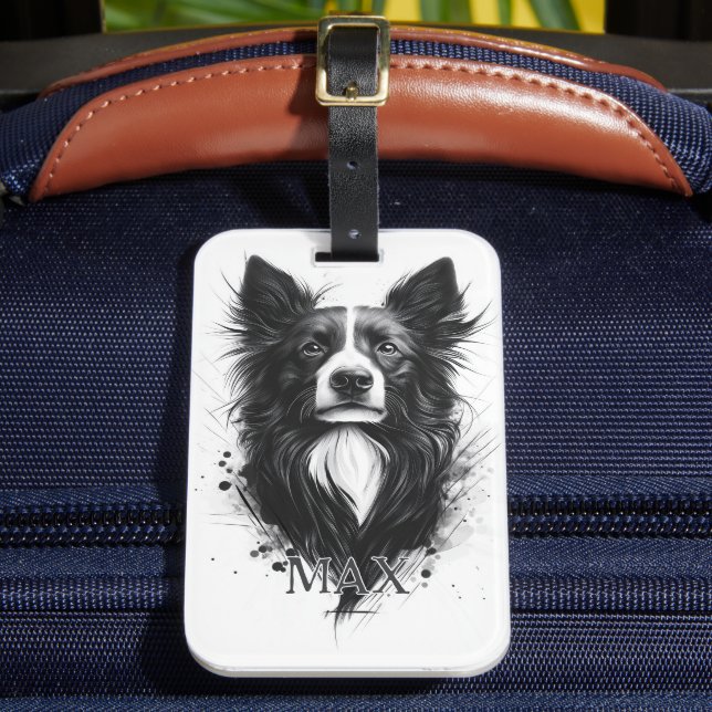 Etiqueta De Bagagem Border Collie Preto e Branco (Frente Insitu 2)