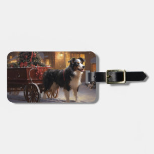 Etiqueta De Bagagem Border Collie Temporada de Natal